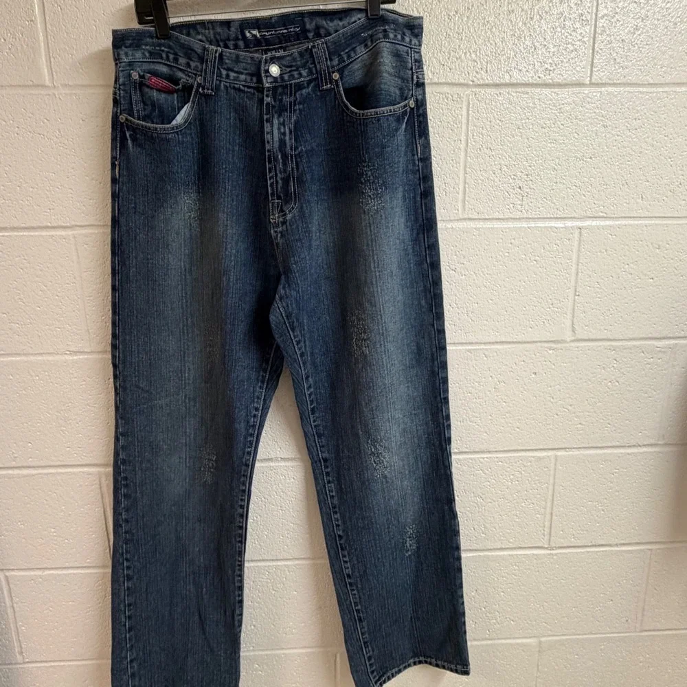 Drunkn Munky Mens Distressed Baggy Skater Jeans 36x34 Blue Denim Y2K Streetwear